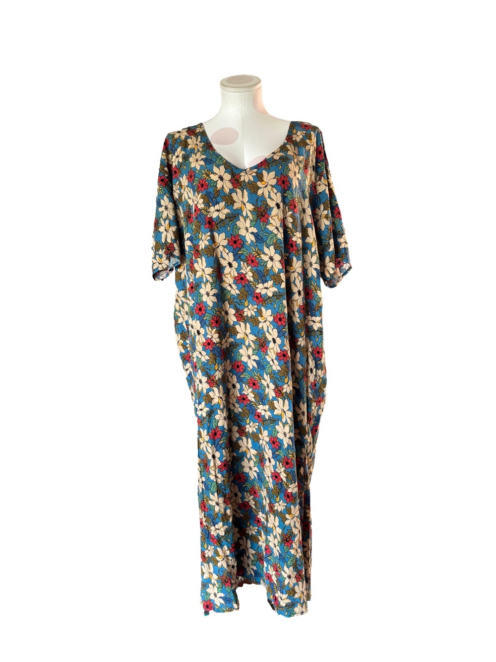 NWT Natural Life Claire Floral Maxi Dress Blue Cream Boho Cottagecore Large - Picture 4 of 10
